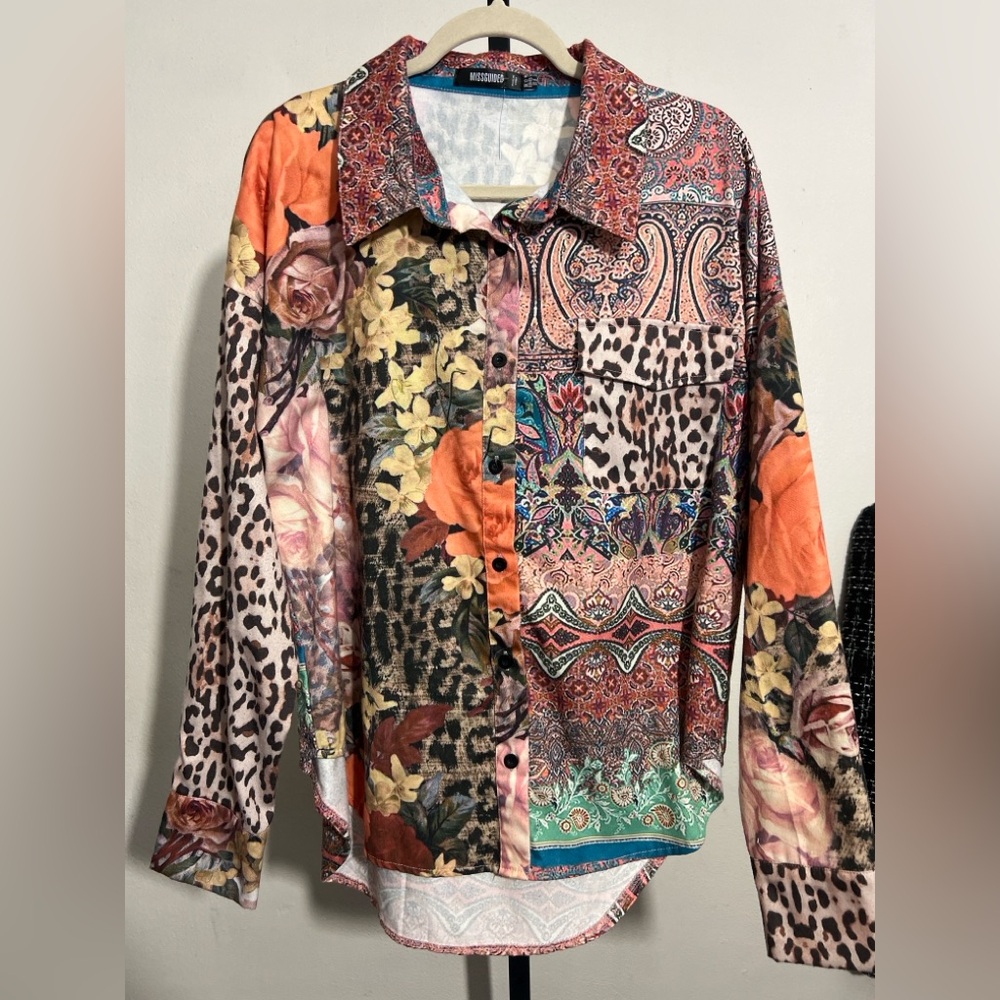 Missguided Multicolor Patchwork Animal Print Shir… - image 2